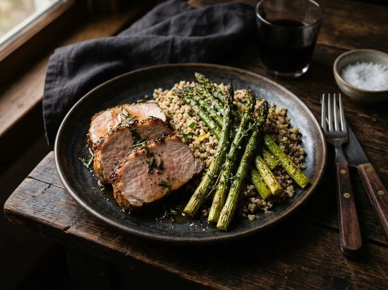 Baked Pork loin Asparagus Quinoa