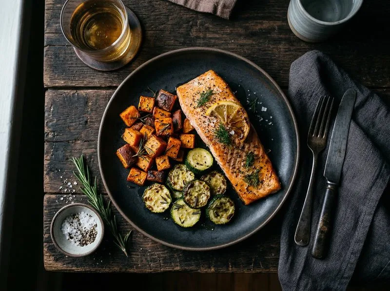 Baked Salmon Zucchini Sweet potato