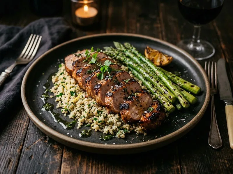 Grilled Pork loin Asparagus Quinoa