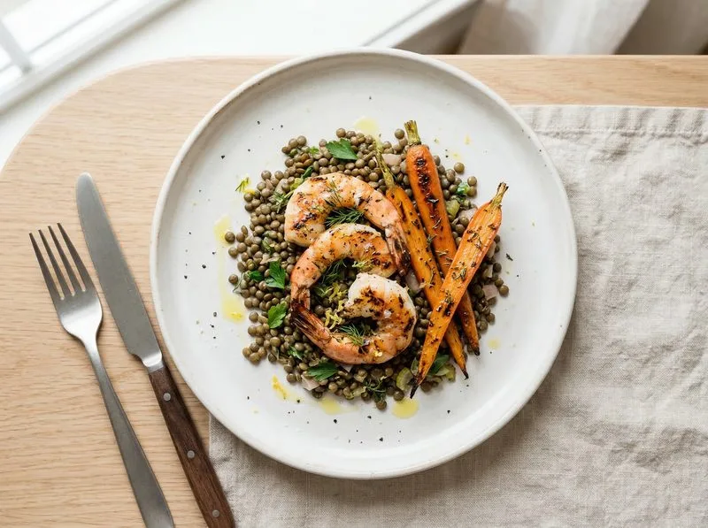 Grilled Shrimp Carrots Lentils