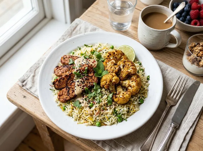 Grilled Tempeh Cauliflower Basmati rice