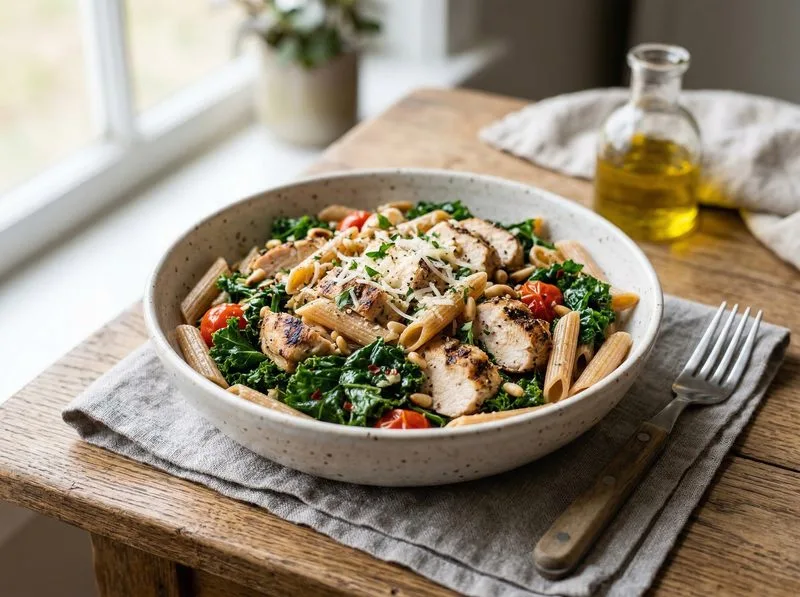Grilled Turkey Kale Whole wheat pasta