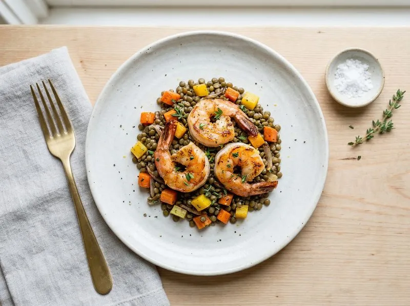 Pan-seared Shrimp Carrots Lentils