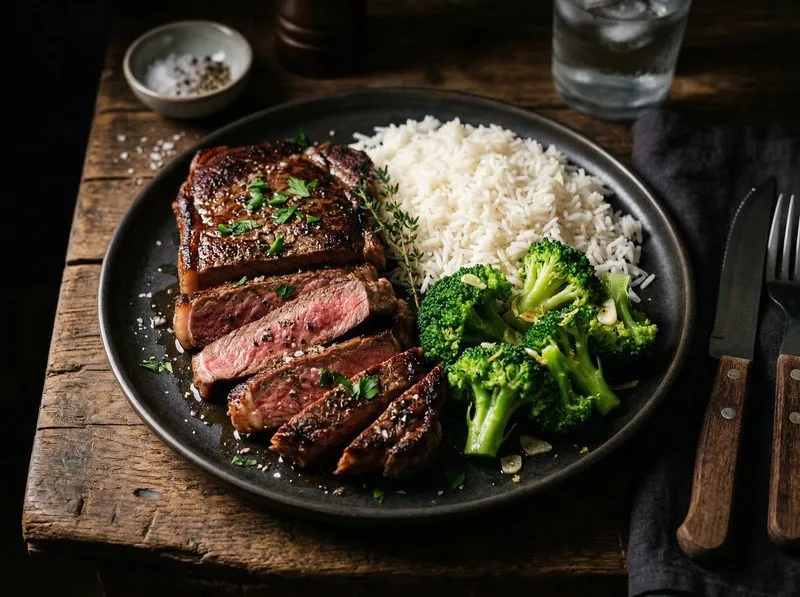 Beef Steak Rice and Broccoli