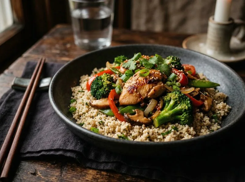Wok stir-fried Chicken Broccoli Whole wheat couscous
