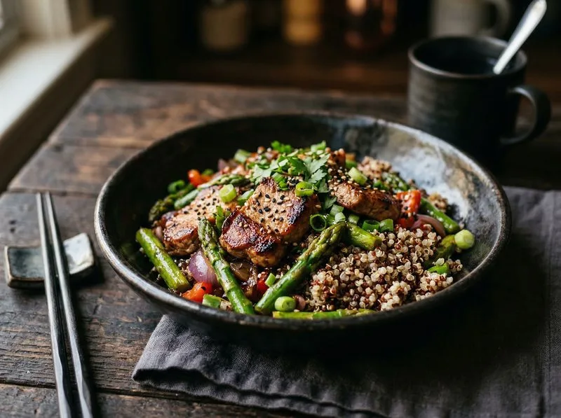 Wok stir-fried Pork loin Asparagus Quinoa