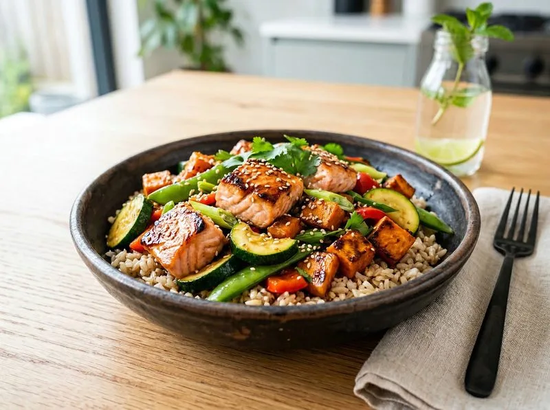 Wok stir-fried Salmon Zucchini Sweet potato